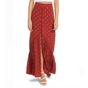 Leith Red and White Polka Dot Split Button Up Front Maxi Skirt MEDIUM